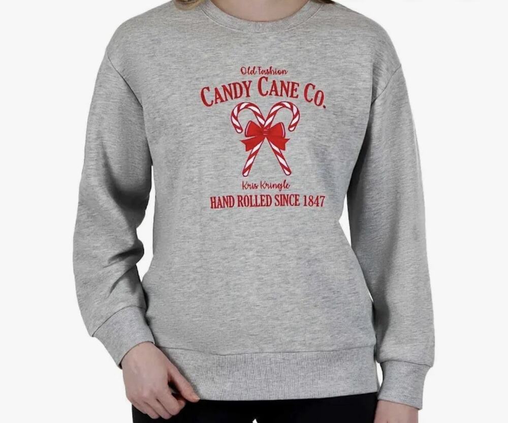 State of Mine women's Gray Crewneck Pullover Sweatshirt Candy Cane Co. Size S